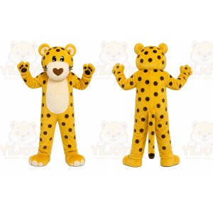 Yellow Cheetah Mascot Costume with Custom Logo