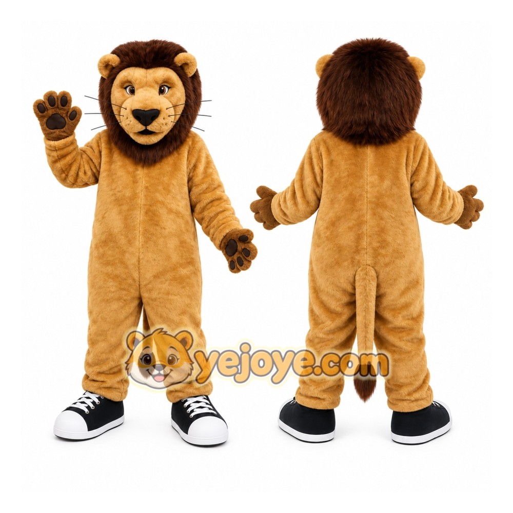 Brown Lion Mascot Costume with Custom Logo