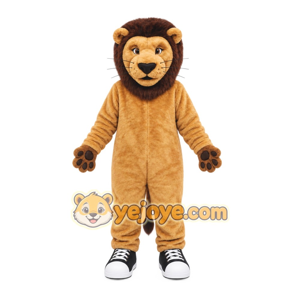 Brown Lion Mascot Costume with Custom Logo