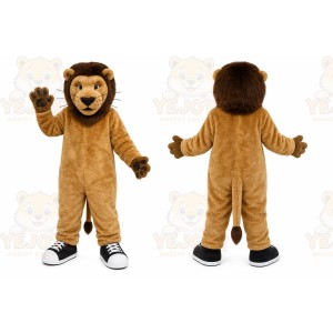 Brown Lion Mascot Costume with Custom Logo