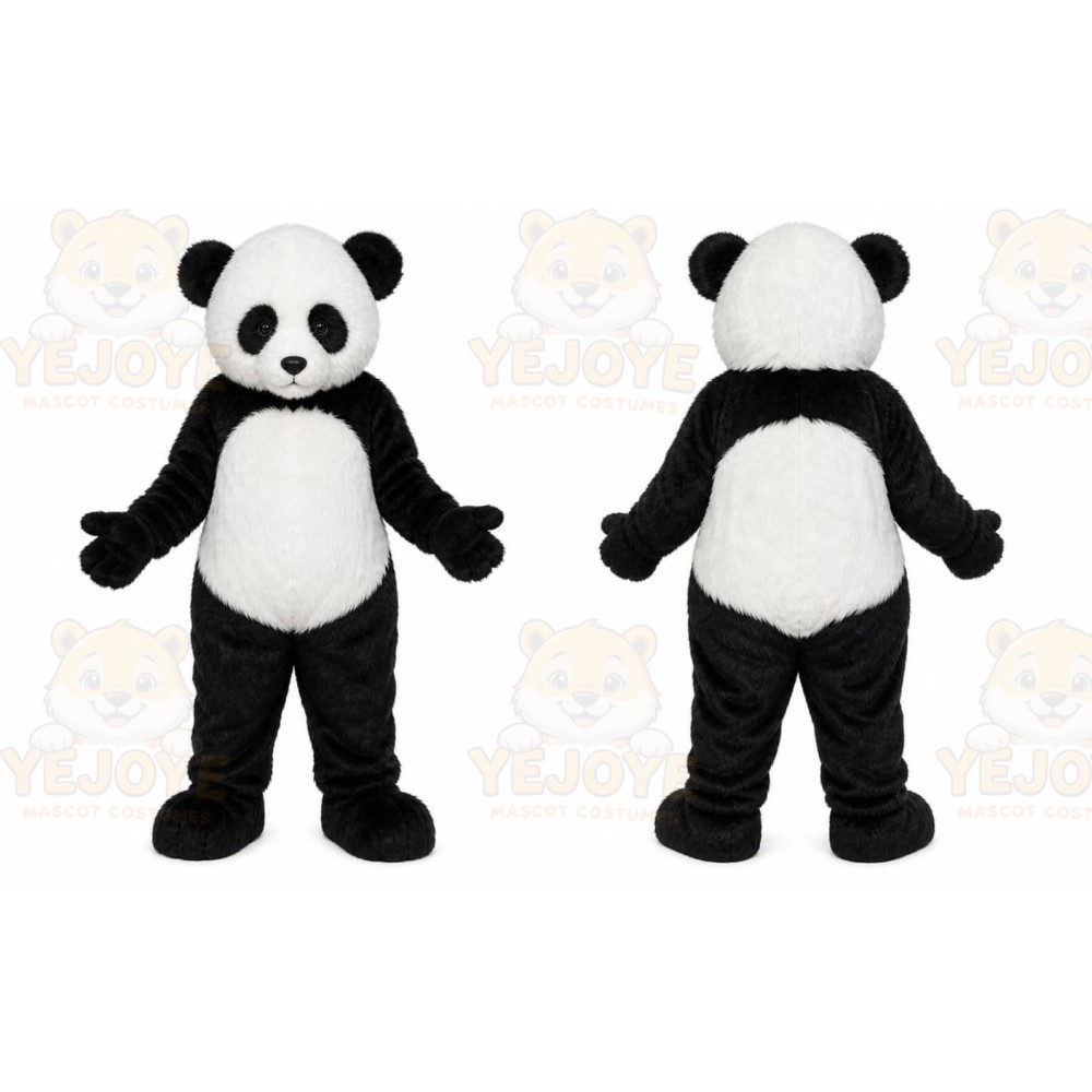 Black Panda Mascot Costume with Custom Logo