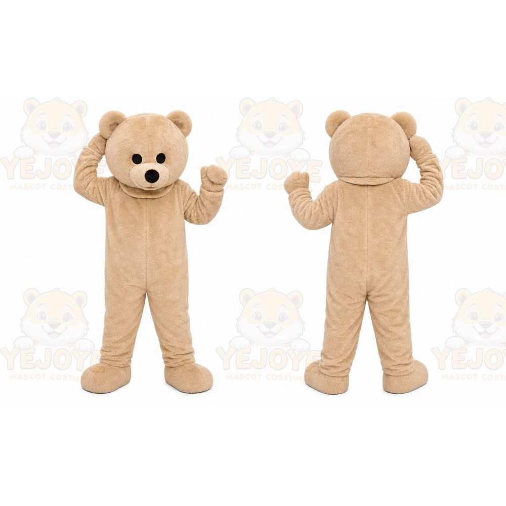 Tan Bear Mascot Costume with Custom Logo