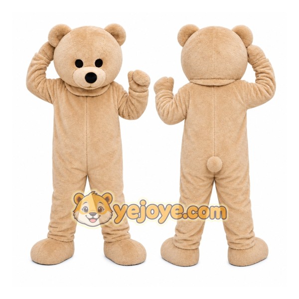 Tan Bear Mascot Costume with Custom Logo
