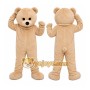 Tan Bear Mascot Costume with Custom Logo
