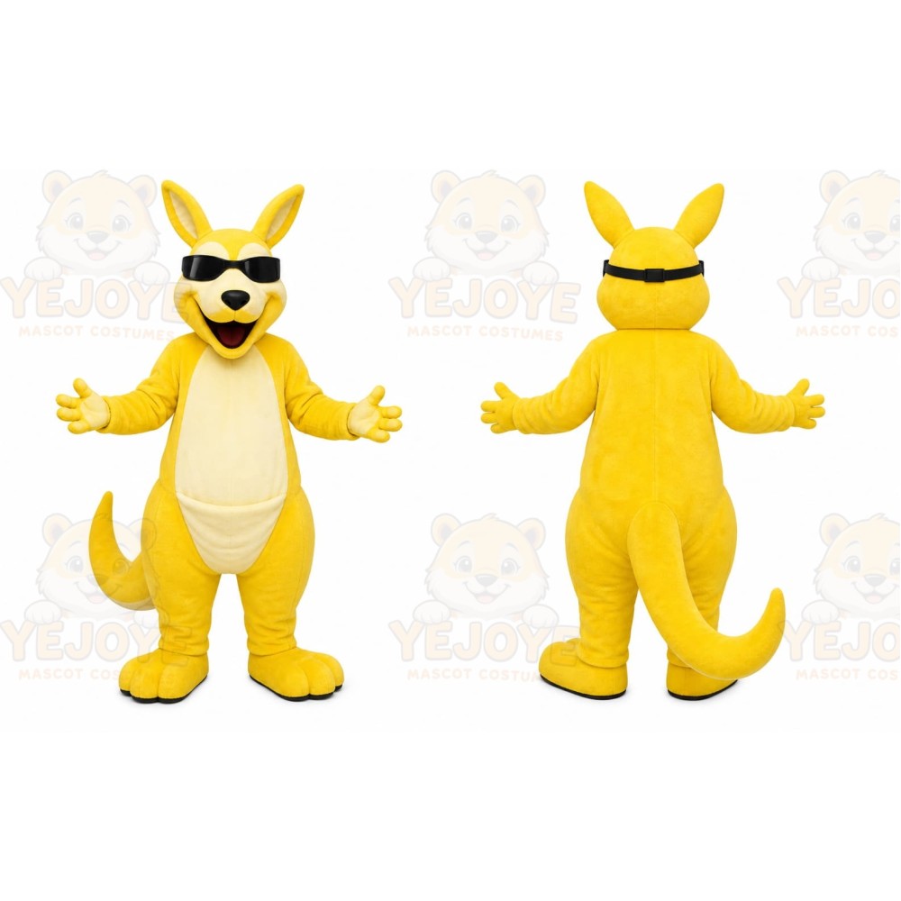 Yellow Kangaroo Mascot Costume with Custom Logo