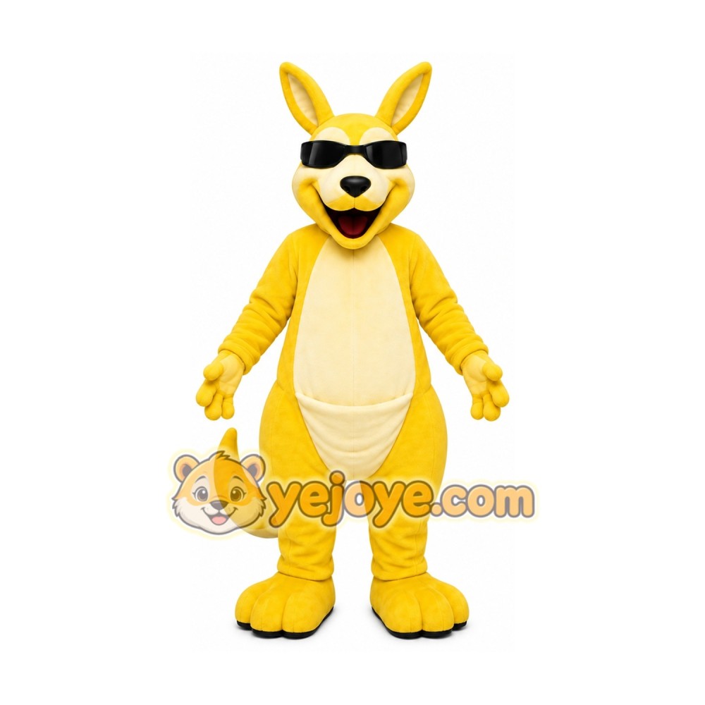 Yellow Kangaroo Mascot Costume with Custom Logo