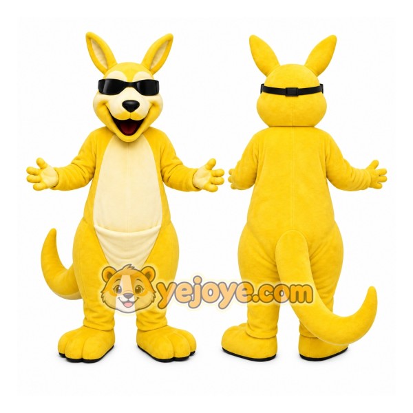 Yellow Kangaroo Mascot Costume with Custom Logo