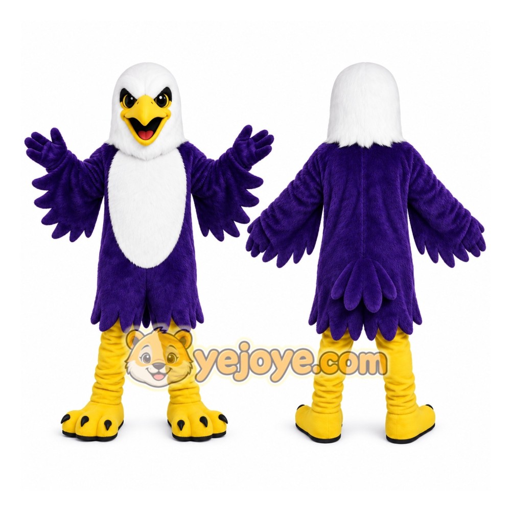 Purple Eagle Mascot Costume with Custom Logo