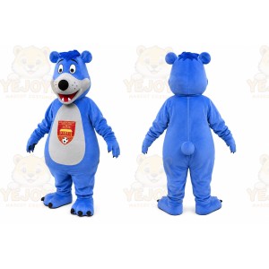 Blue Bear Mascot Costume with Custom Logo