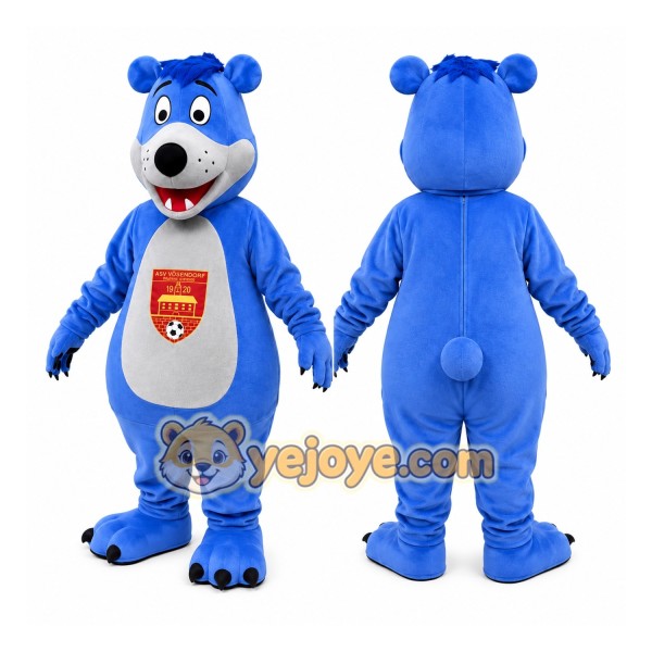 Blue Bear Mascot Costume with Custom Logo
