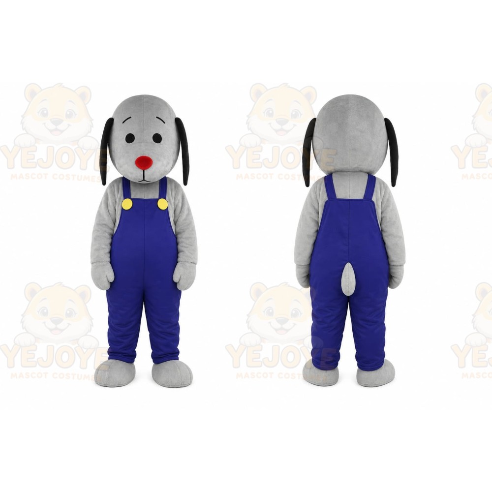 Gray Dog Mascot Costume with Custom Logo