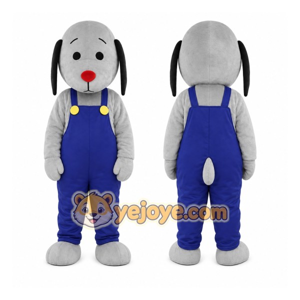 Gray Dog Mascot Costume with Custom Logo