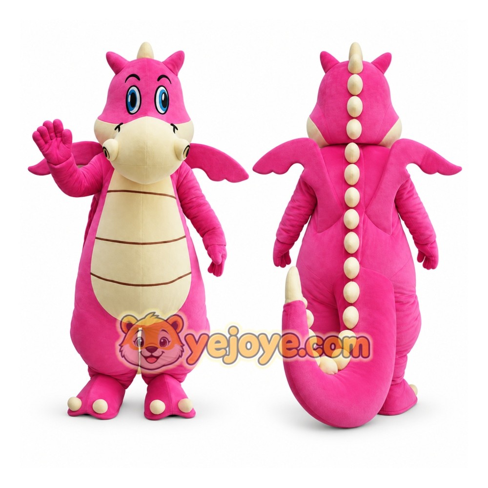 Pink Dragon Mascot Costume with Custom Logo Pink Dragon Mascot Costume with Custom Logo