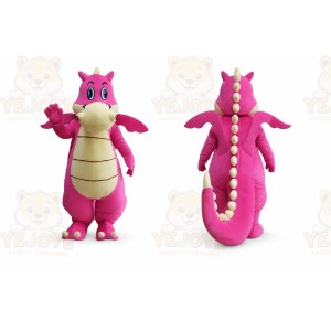 Pink Dragon Mascot Costume with Custom Logo