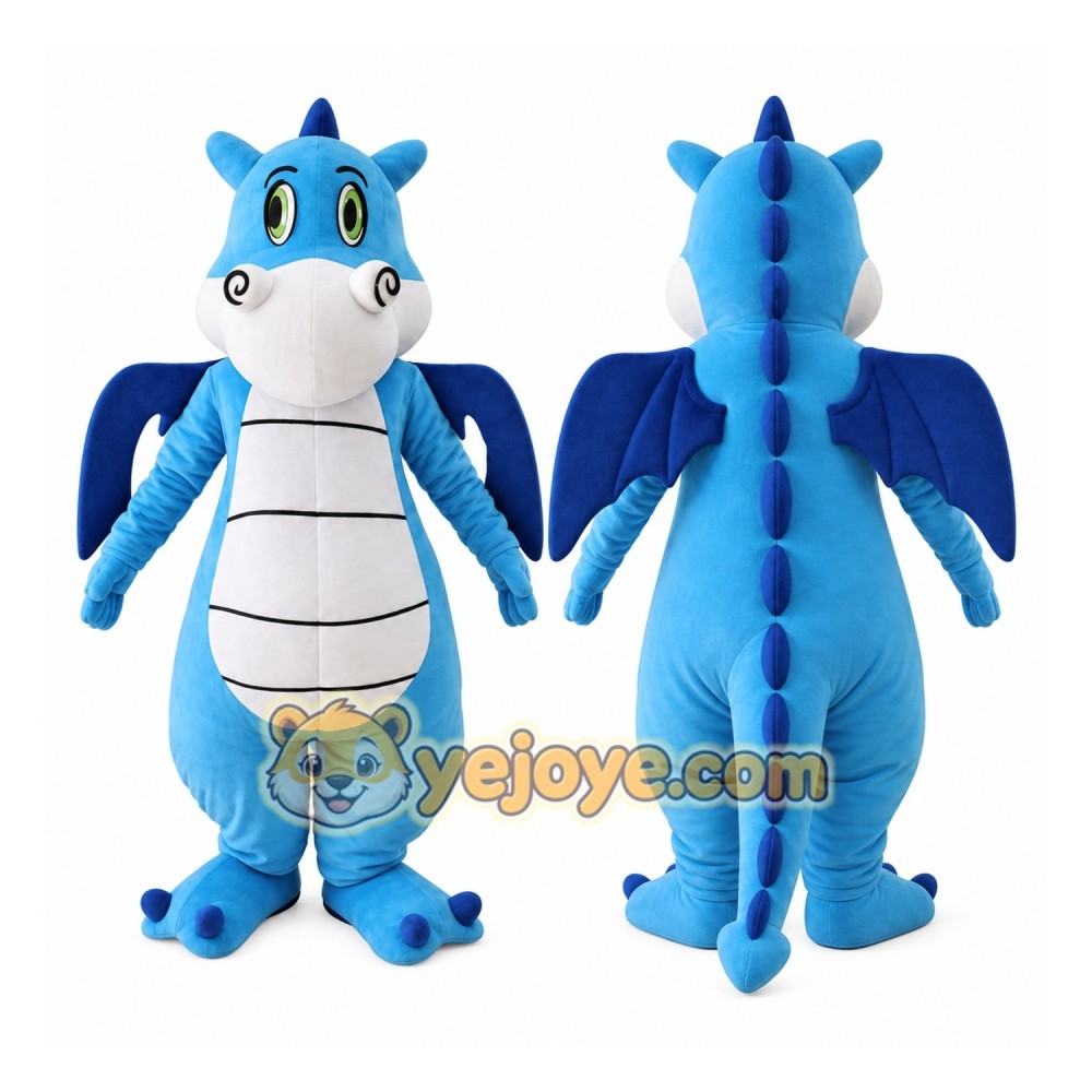 Blue Dragon Mascot Costume with Custom Logo Blue Dragon Mascot Costume with Custom Logo
