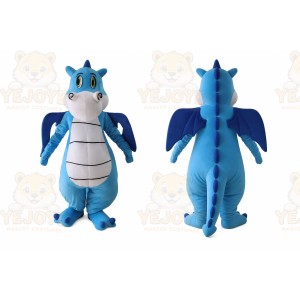 Blue Dragon Mascot Costume with Custom Logo