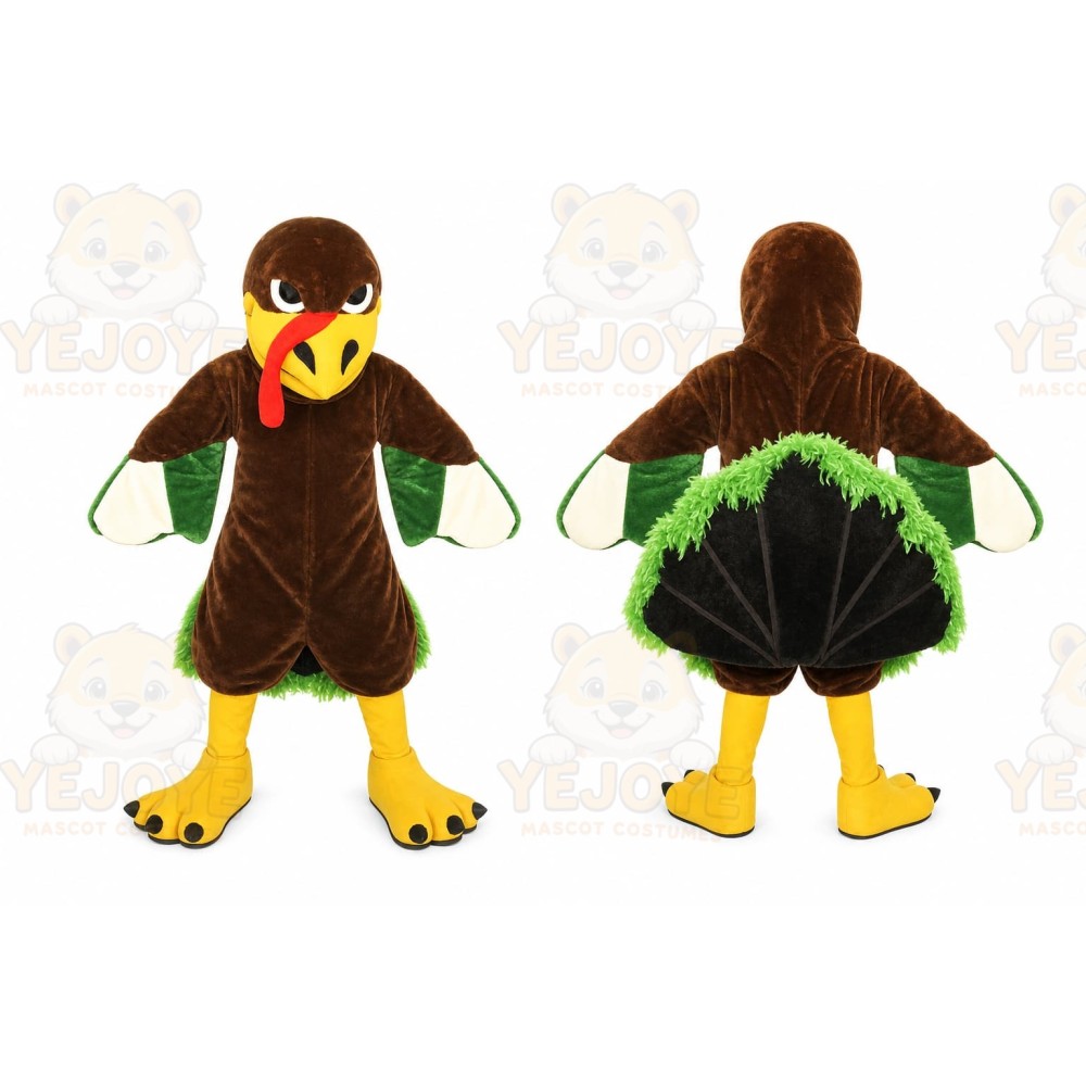 Brown Turkey Mascot Costume with Custom Logo