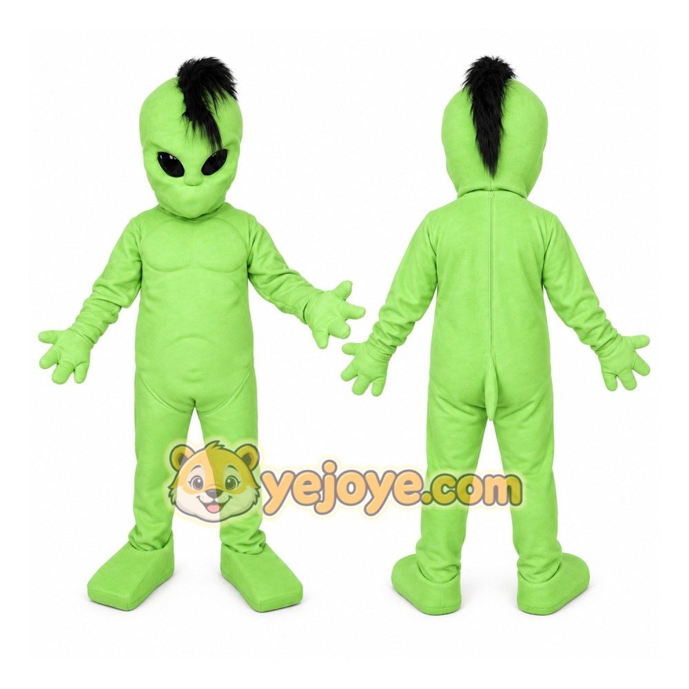 Green Alien Mascot Costume with Custom Logo