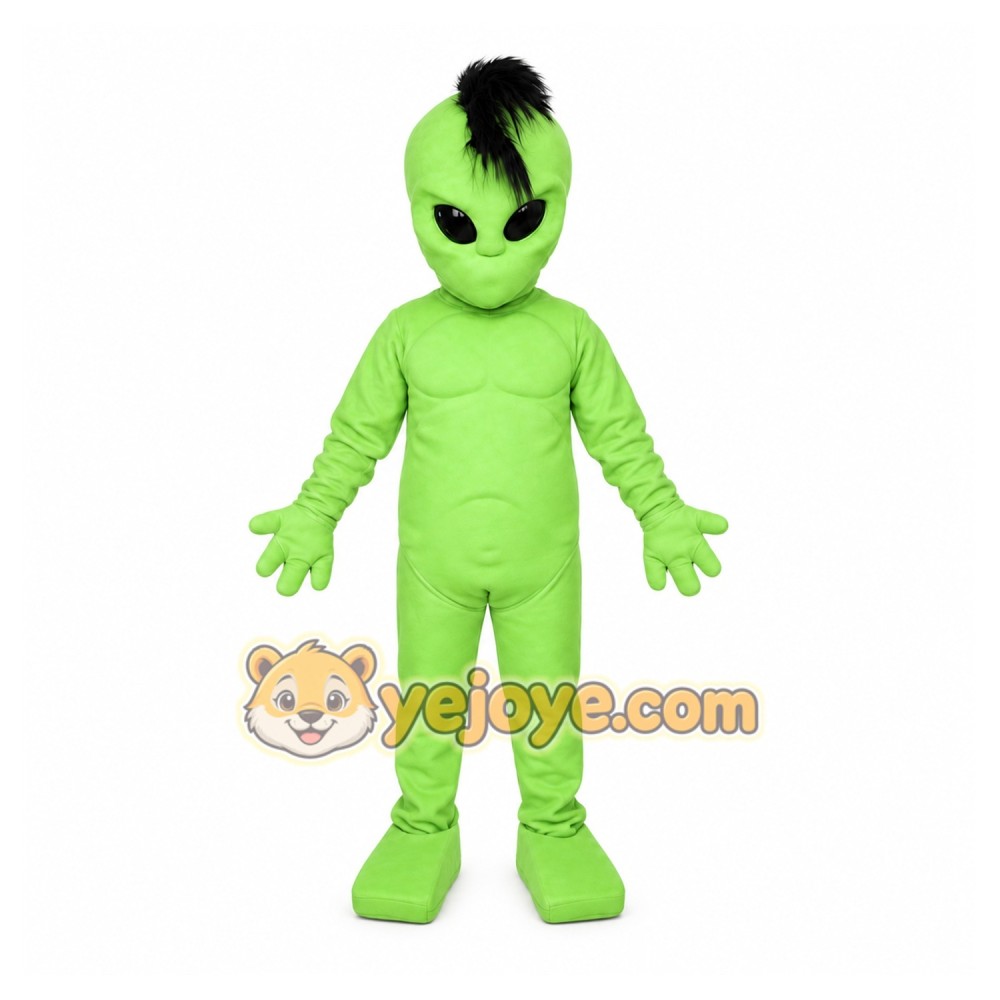 Green Alien Mascot Costume with Custom Logo