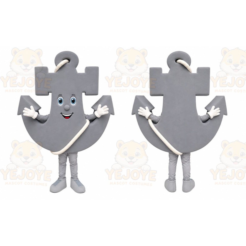 Gray Anchor Mascot Costume with Custom Logo