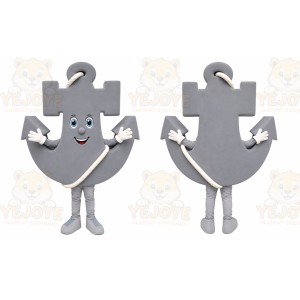Gray Anchor Mascot Costume with Custom Logo