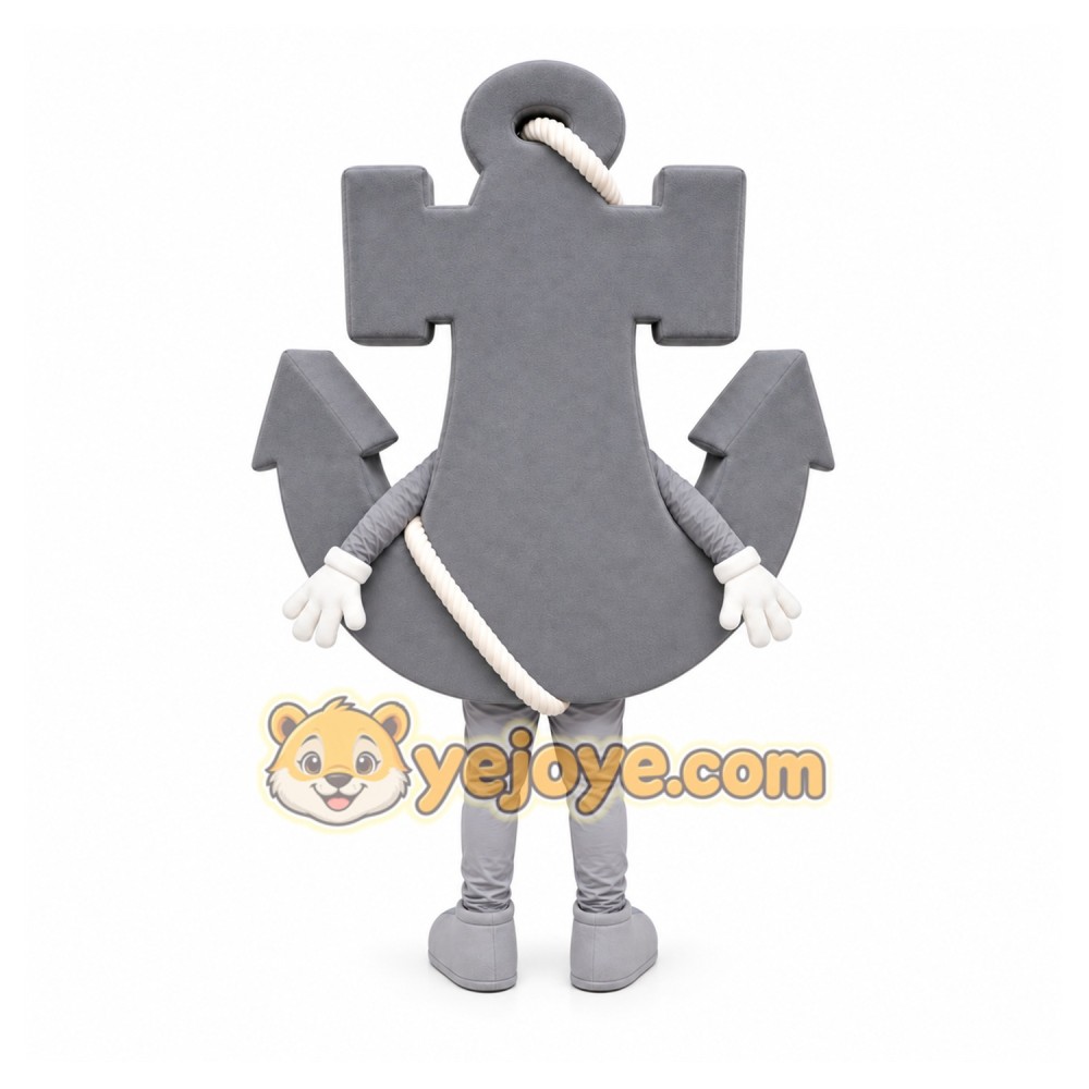 Gray Anchor Mascot Costume with Custom Logo