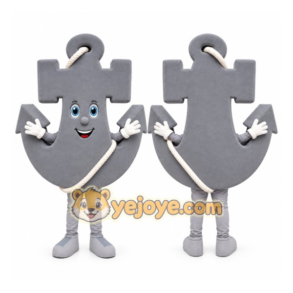 Gray Anchor Mascot Costume with Custom Logo