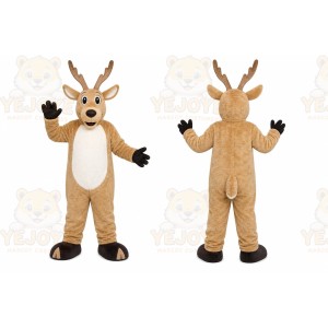 Brown Reindeer Mascot Costume with Custom Logo