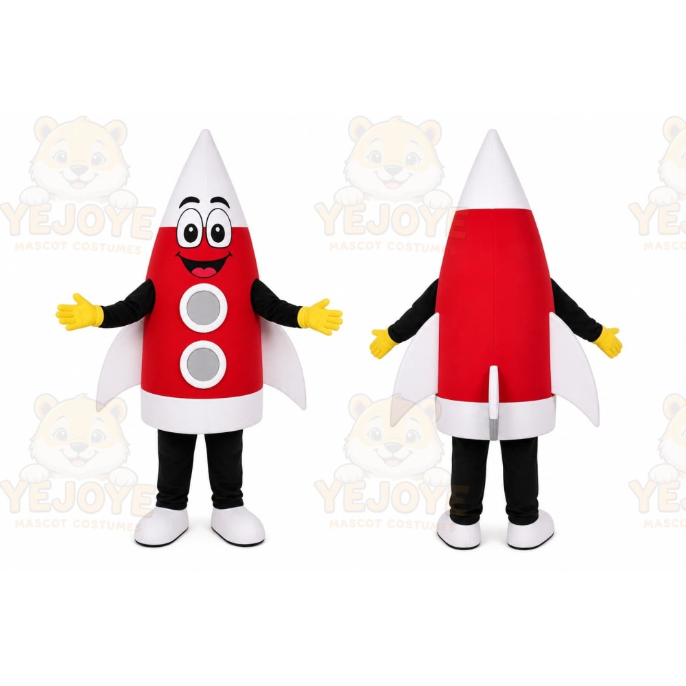 Red Rocket Mascot Costume with Custom Logo
