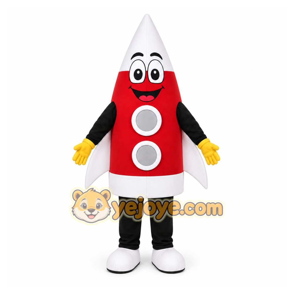 Red Rocket Mascot Costume with Custom Logo Red Rocket Mascot Costume with Custom Logo