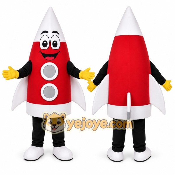 Red Rocket Mascot Costume with Custom Logo