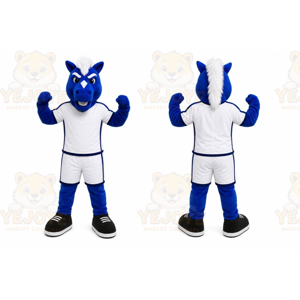 Blue Horse Mascot Costume with Custom Logo