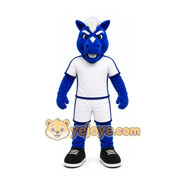 Blue Horse Mascot Costume with Custom Logo