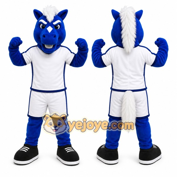 Blue Horse Mascot Costume with Custom Logo