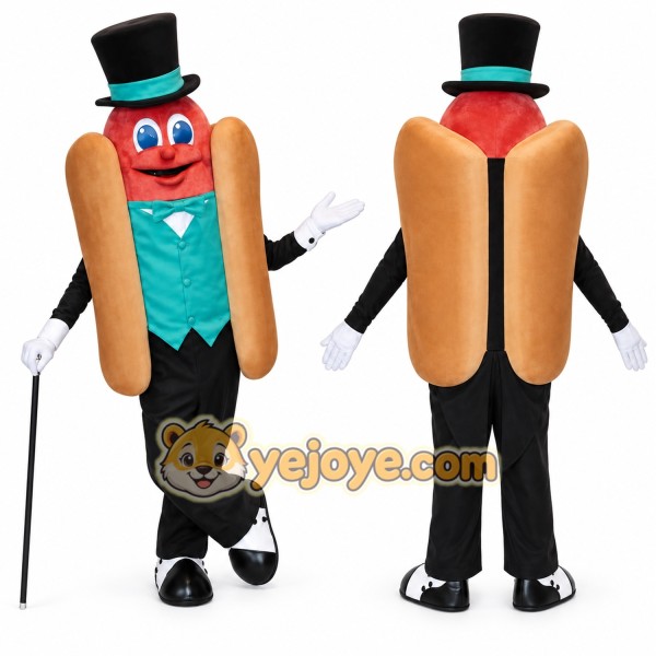 Brown Hot Dog Mascot Costume with Custom Logo