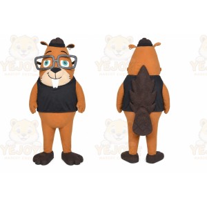 Brown Beaver Mascot Costume with Custom Logo