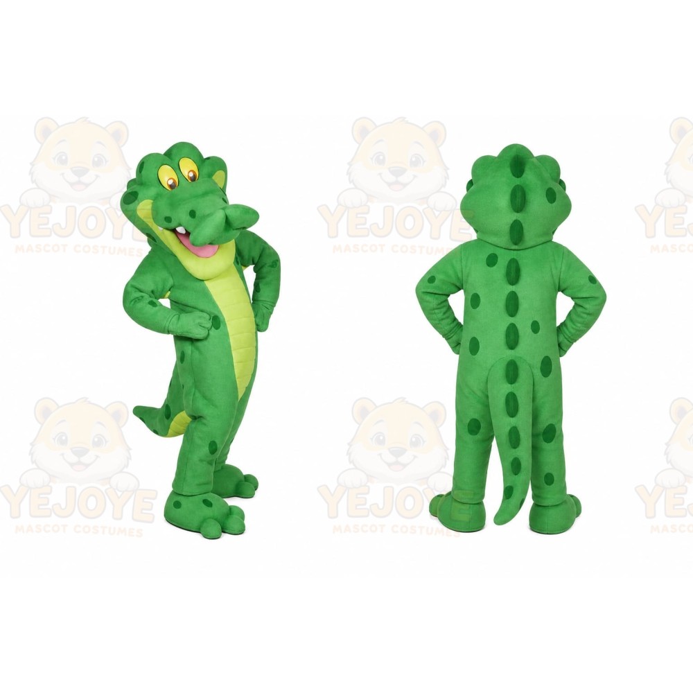 Green Alligator Mascot Costume with Custom Logo
