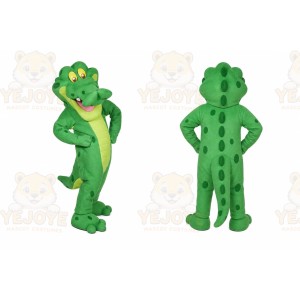 Green Alligator Mascot Costume with Custom Logo