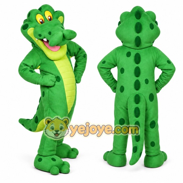 Green Alligator Mascot Costume with Custom Logo