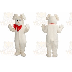 White Dog Mascot Costume with Custom Logo