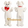 White Dog Mascot Costume with Custom Logo