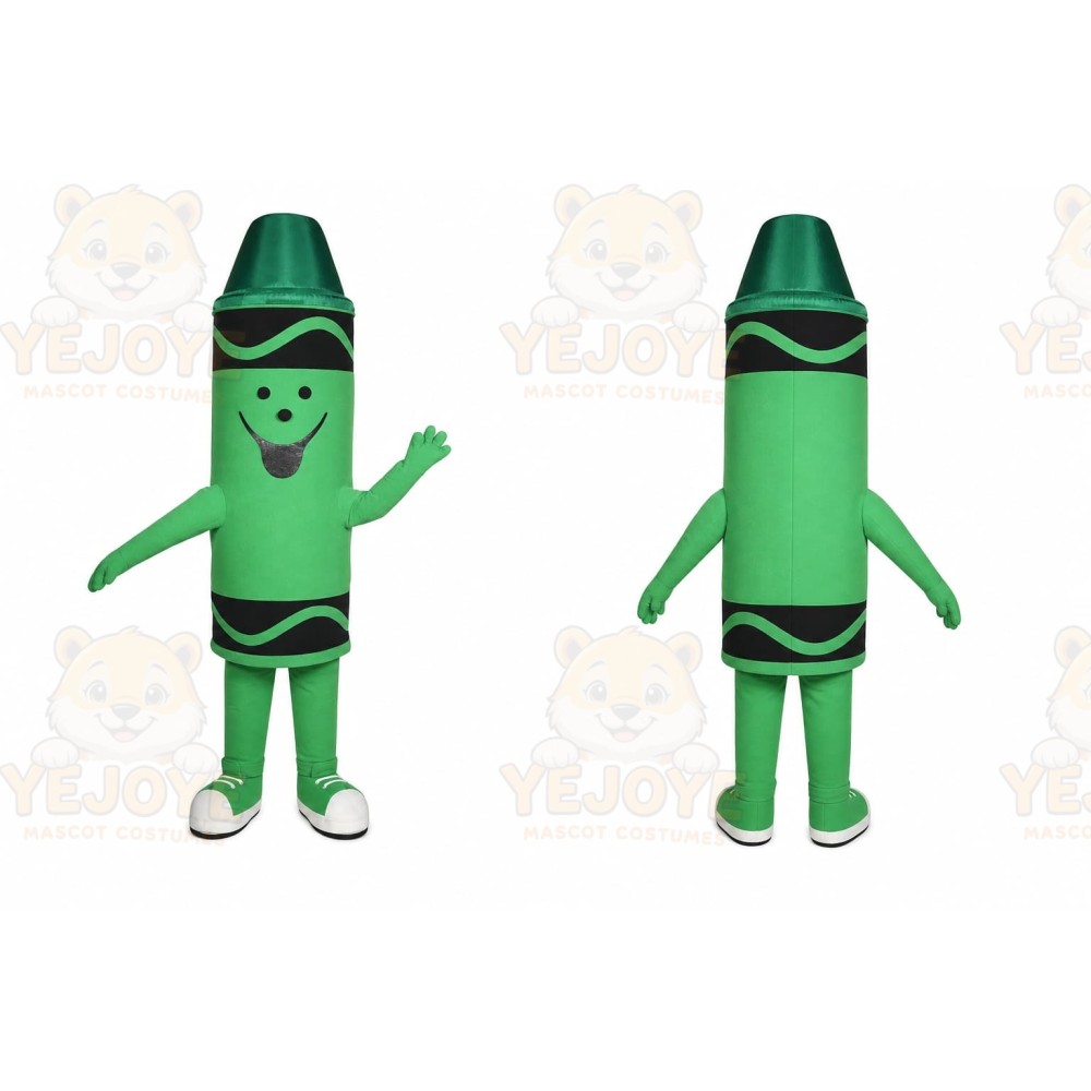 Green Crayon Mascot Costume with Custom Logo
