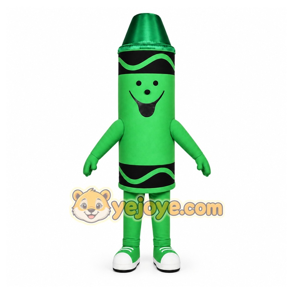 Green Crayon Mascot Costume with Custom Logo
