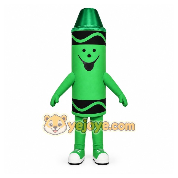Green Crayon Mascot Costume with Custom Logo