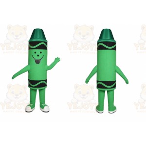Green Crayon Mascot Costume with Custom Logo