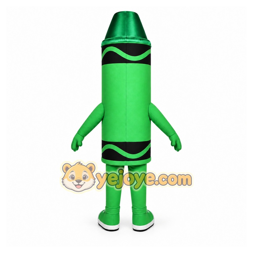 Green Crayon Mascot Costume with Custom Logo