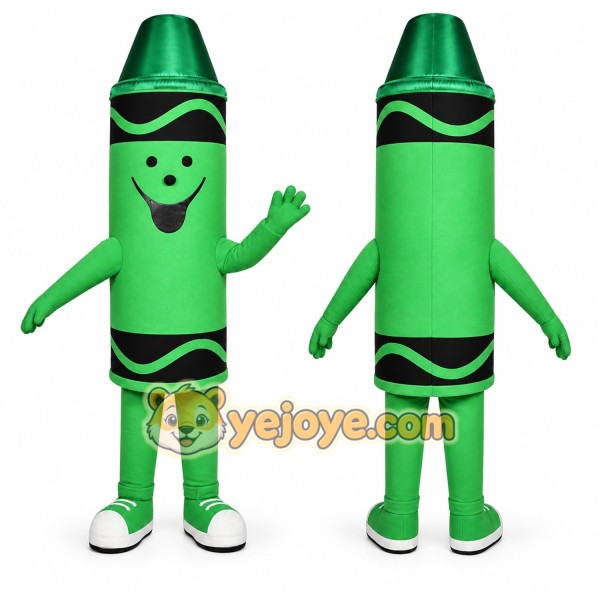 Green Crayon Mascot Costume with Custom Logo