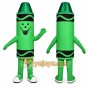 Green Crayon Mascot Costume with Custom Logo