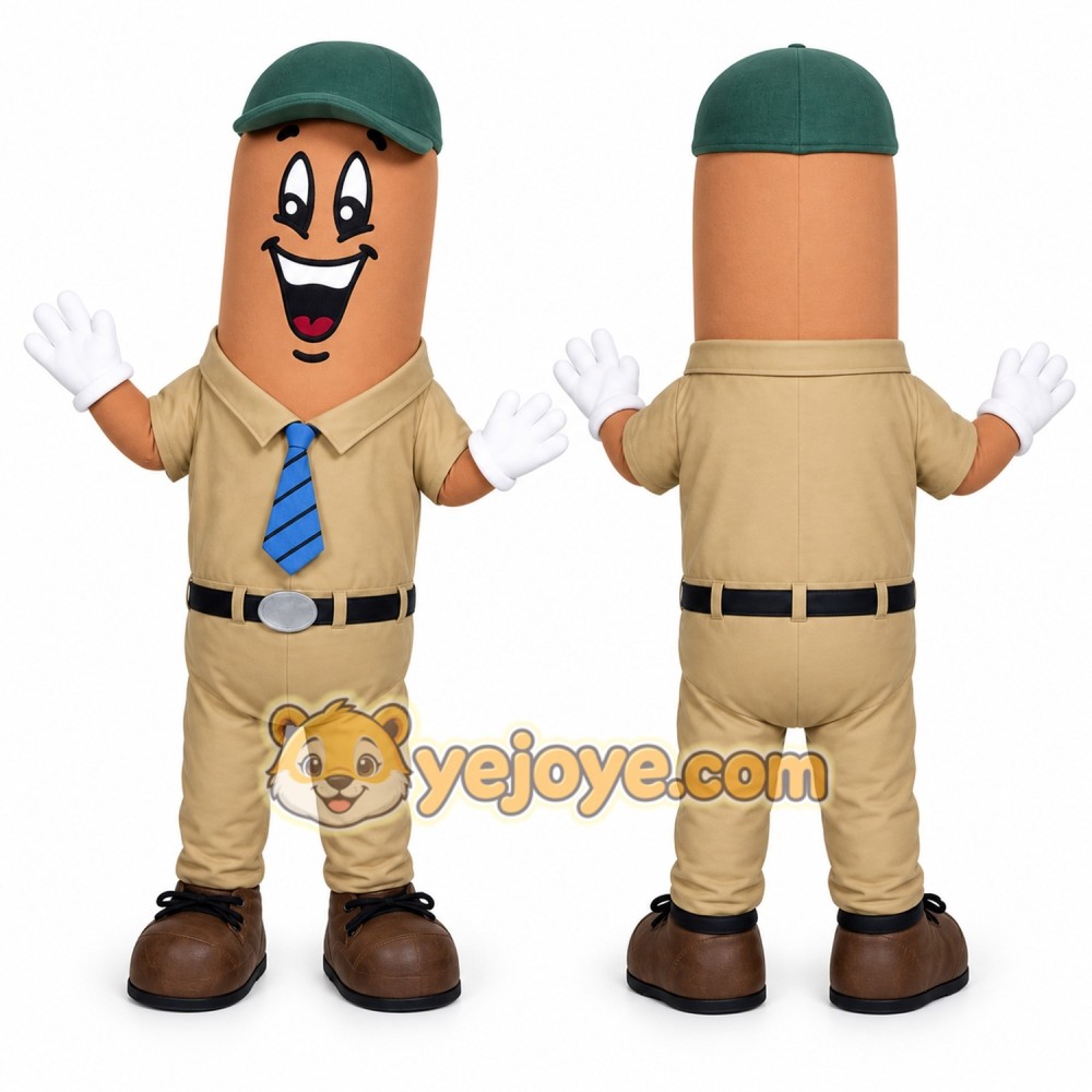 Tan Hotdog Mascot Costume with Custom Logo