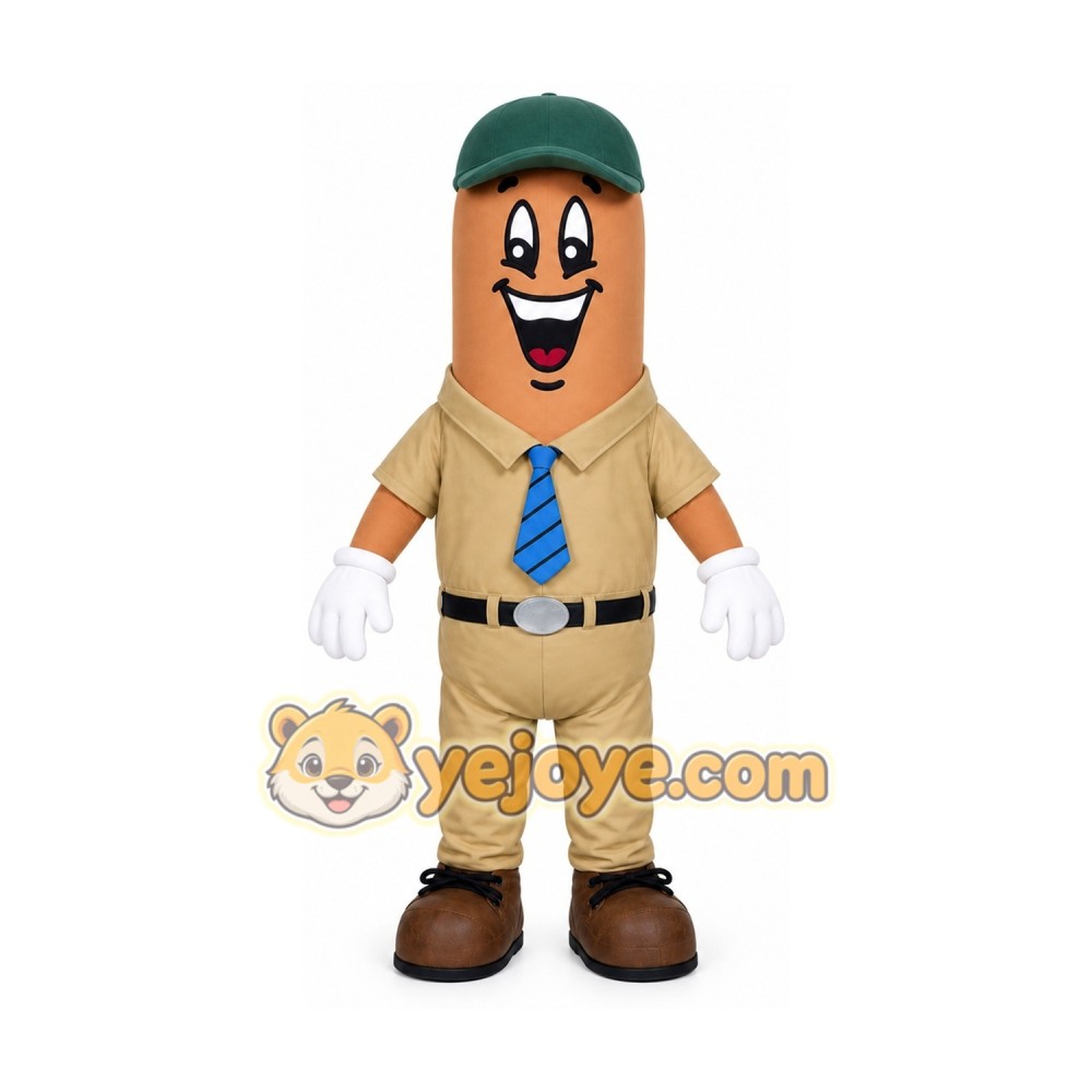Tan Hotdog Mascot Costume with Custom Logo